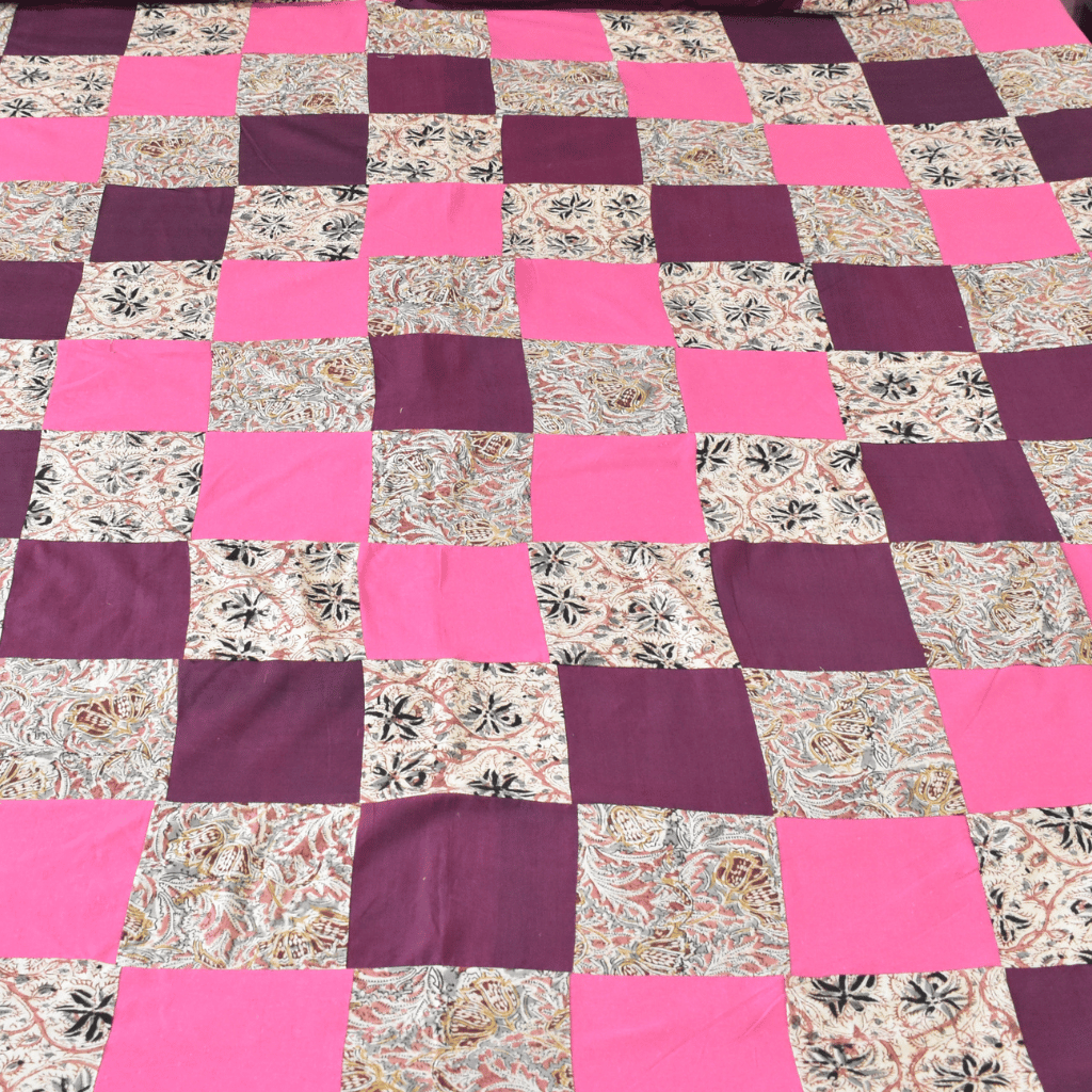 Purple kalamkari patchwork double bedcover