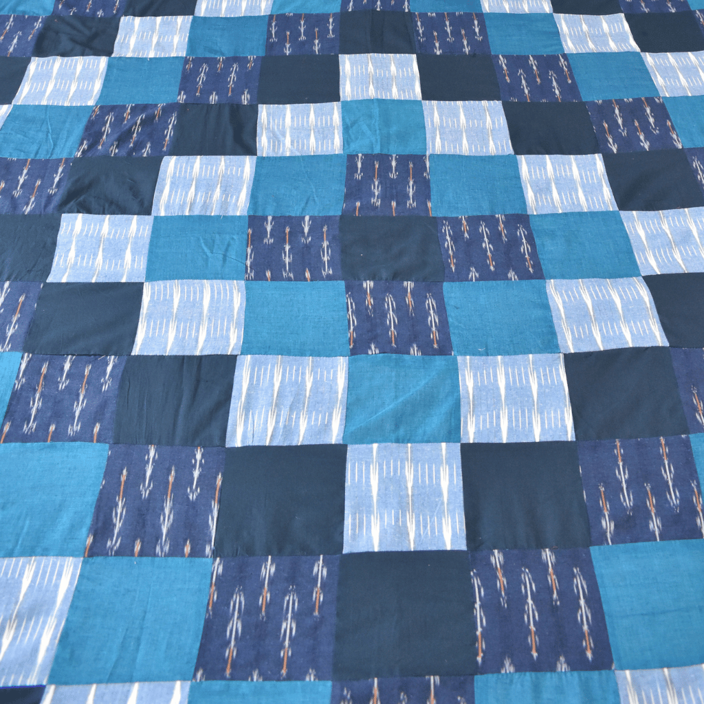 Ikat Patchwork Double Bedcover in Blue