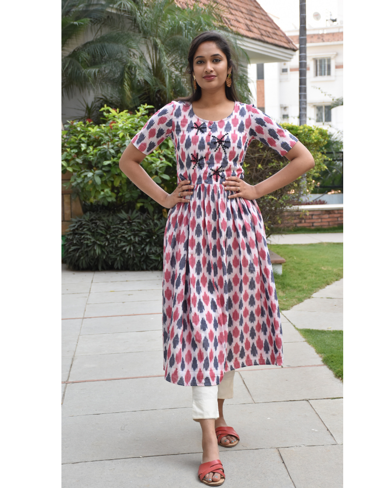 Multicolor midi kurta in ikat cotton full view