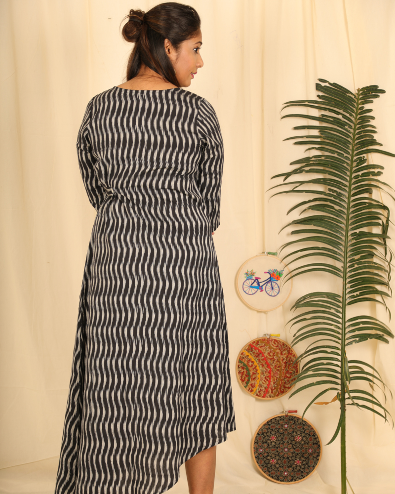 Assymetric Black-Grey Ikat Dress