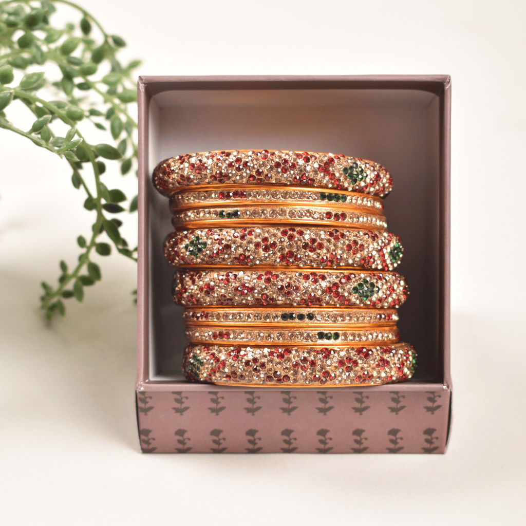 Pair of lac bangles in maroon & gold stones - lac