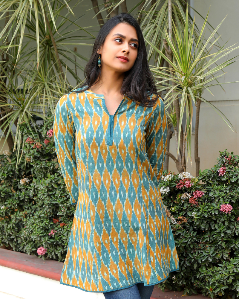 BLUE IKAT SHORT TUNIC - front