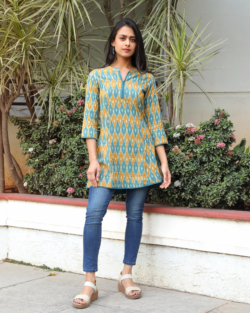 BLUE IKAT SHORT TUNIC - full