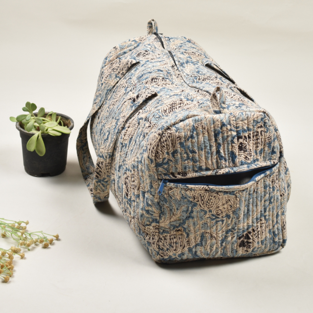 Blue ikat toiletry pouch - pockets