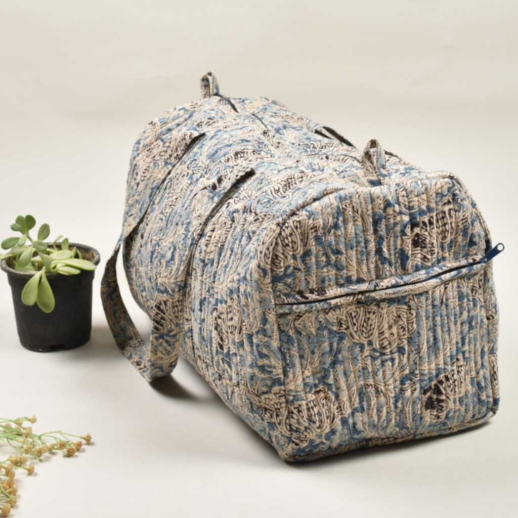 Blue ikat toiletry pouch - side