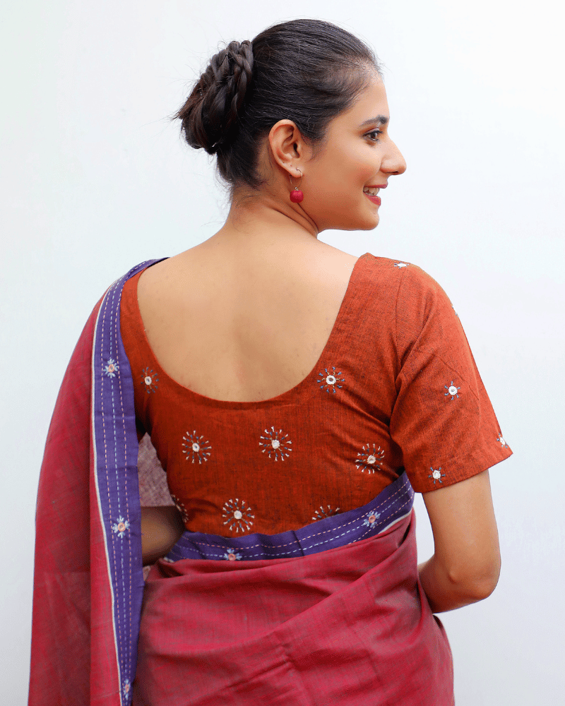 Sheesha' Brown Cotton embroidered blouse piece - back