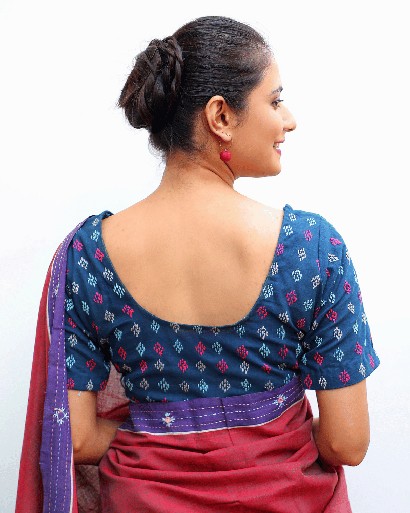 Blue Cotton embroidered blouse piece - back