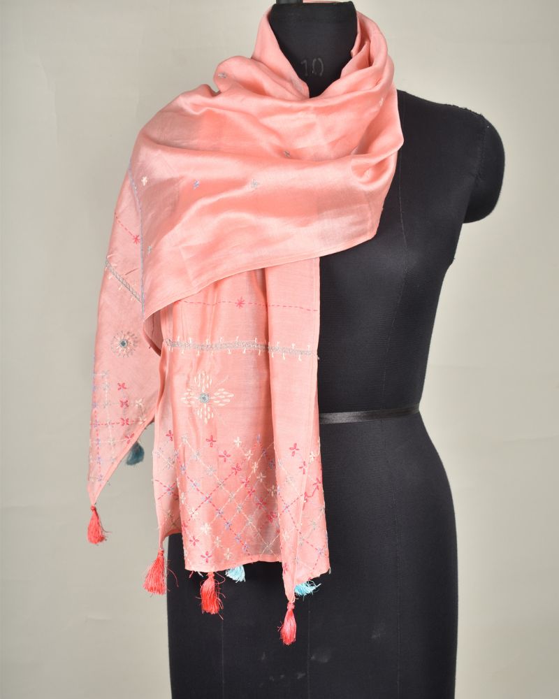 Peach Banjara Hand Embroidery Stoles