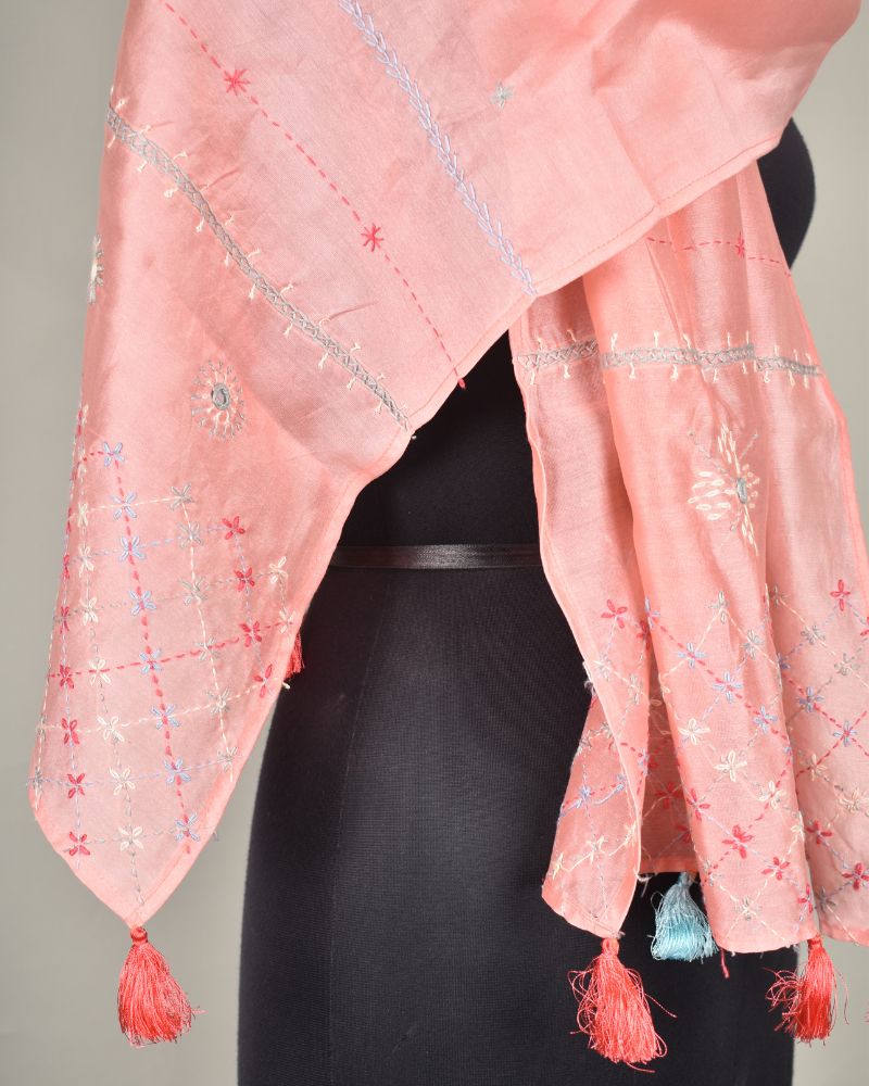Peach Banjara Hand Embroidery Stoles