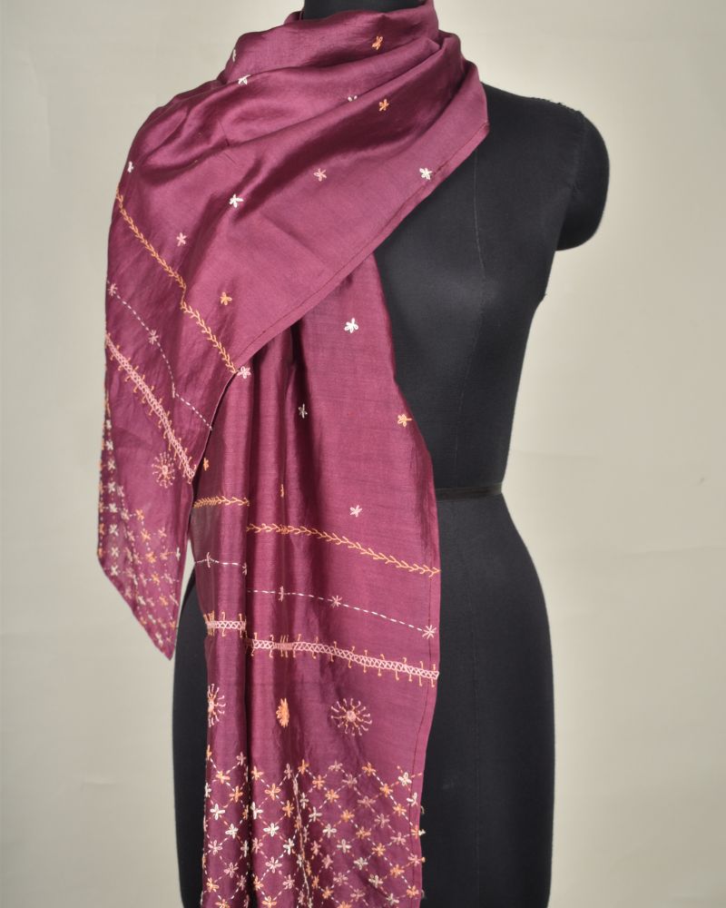 Maroon Banjara Hand Embroidery Stoles