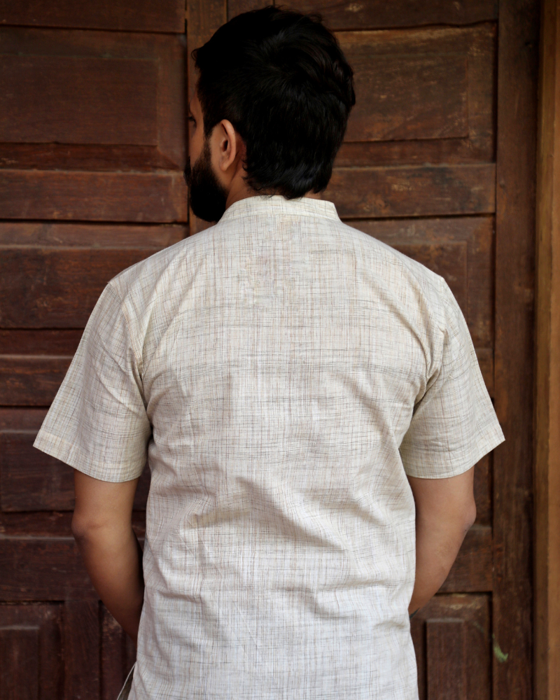 Beige Handloom Cotton Short Kurta With Half Sleeves