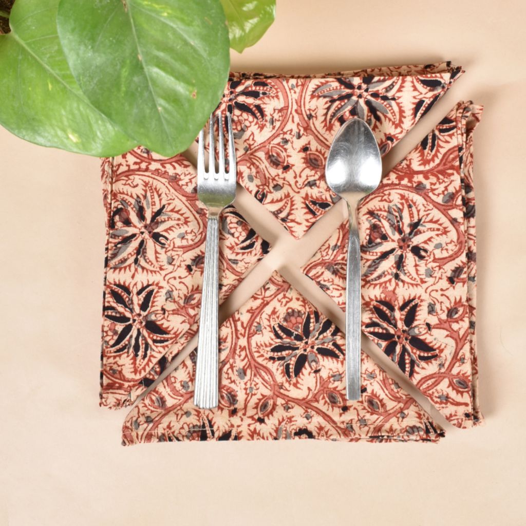 Beige kalamkari cotton table napkins