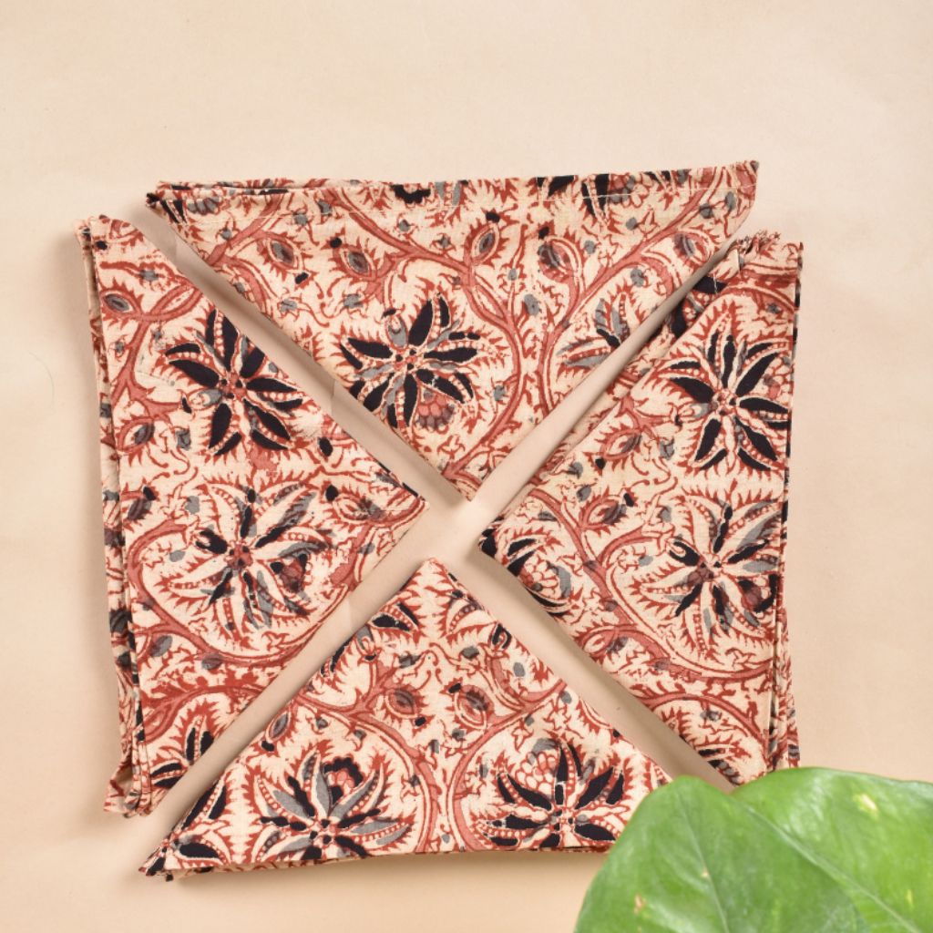 Beige kalamkari cotton table napkins