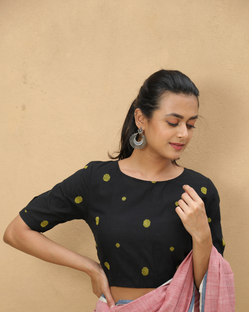 Black handloom blouse with back ties