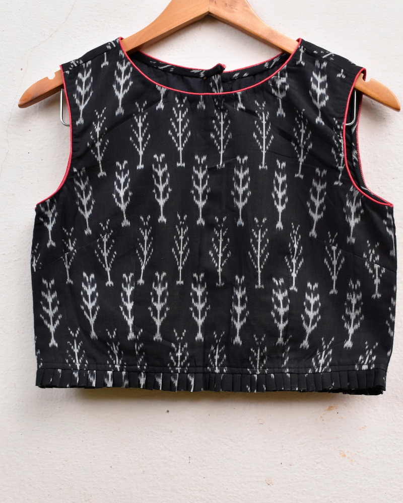 Black ikat blouse with buttons - front