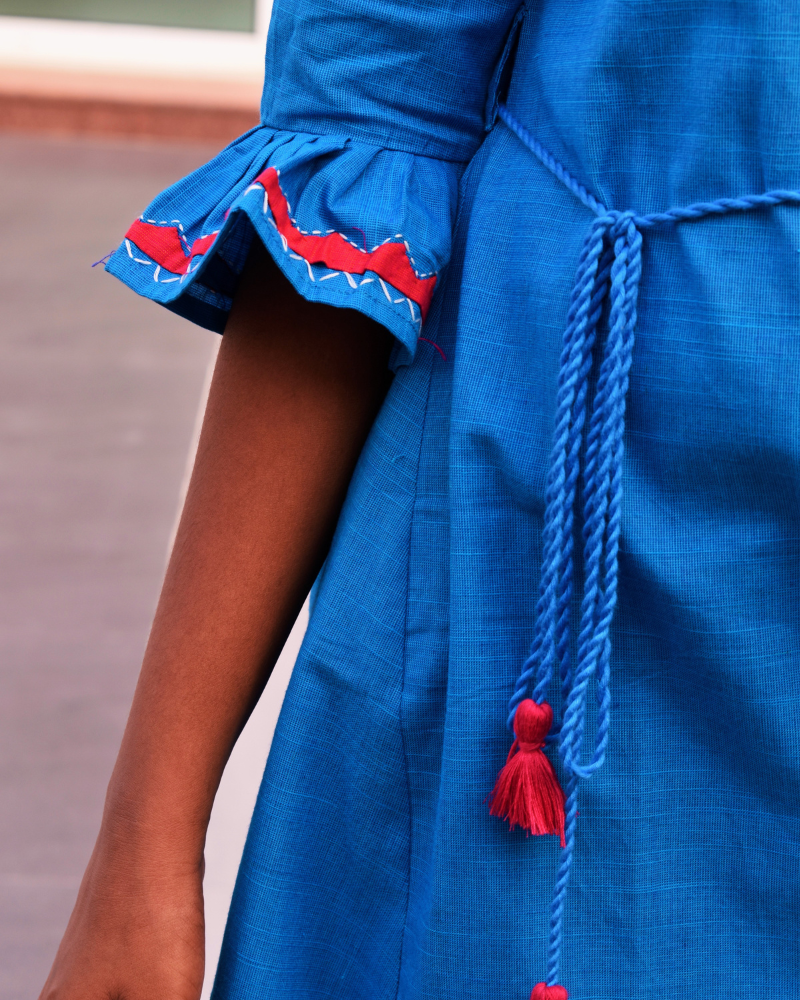 Blue Kurta With Flared Sleeves For Girls