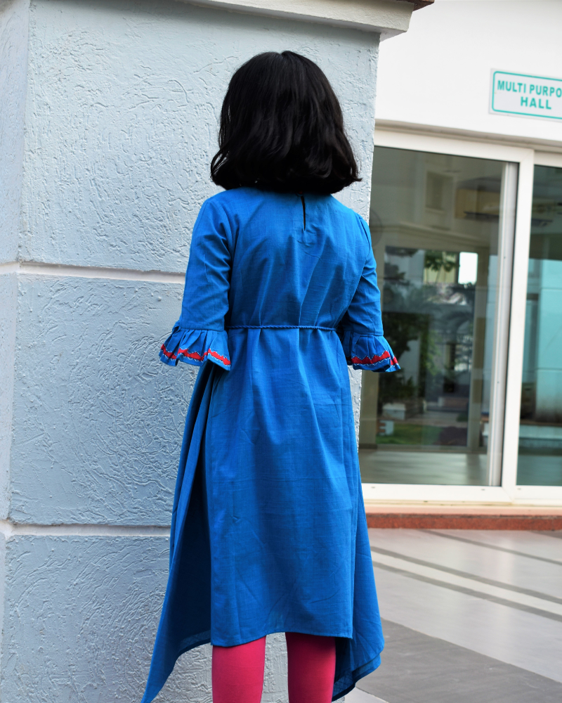 Blue Kurta With Flared Sleeves For Girls