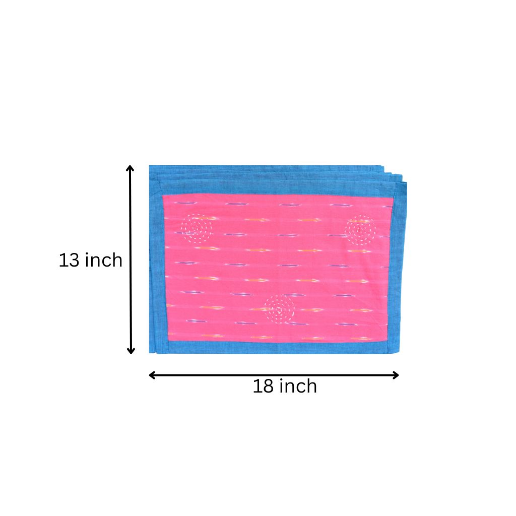 Blue and pink ikat reversible table mat set of six