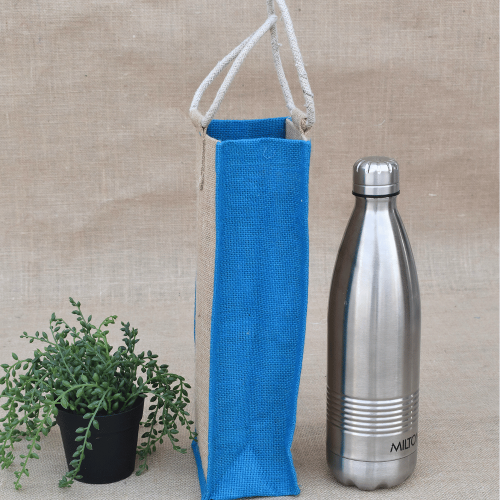Blue jute bottle bag - handle