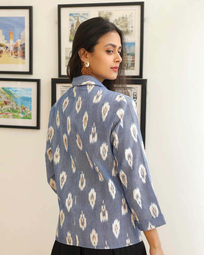 Blue ikat lapel collar jacket - back