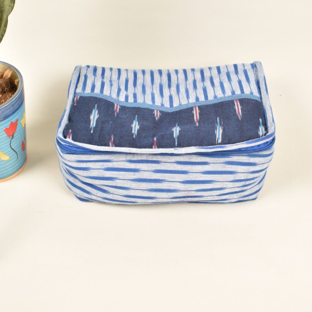 Blue ikat toiletry pouch  - front