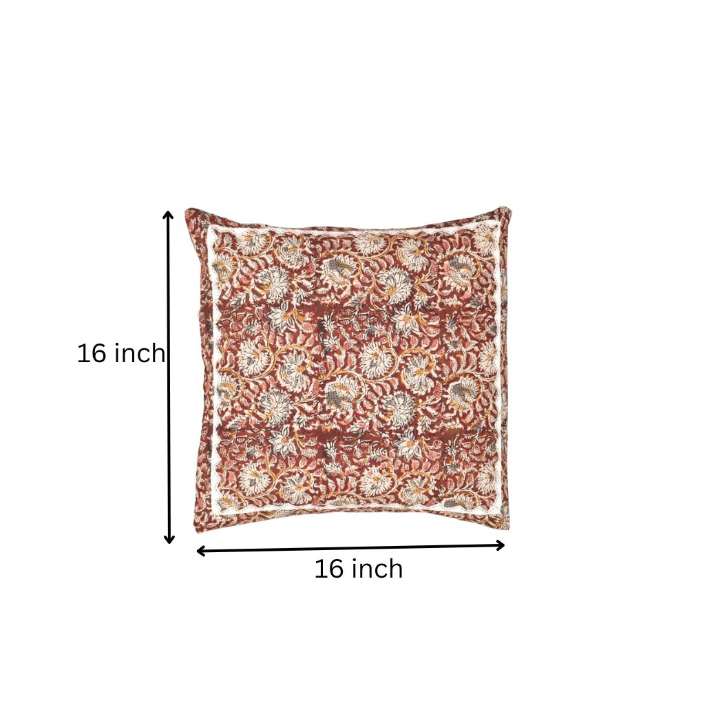 Brown Kalamkari cushion cover with applique
