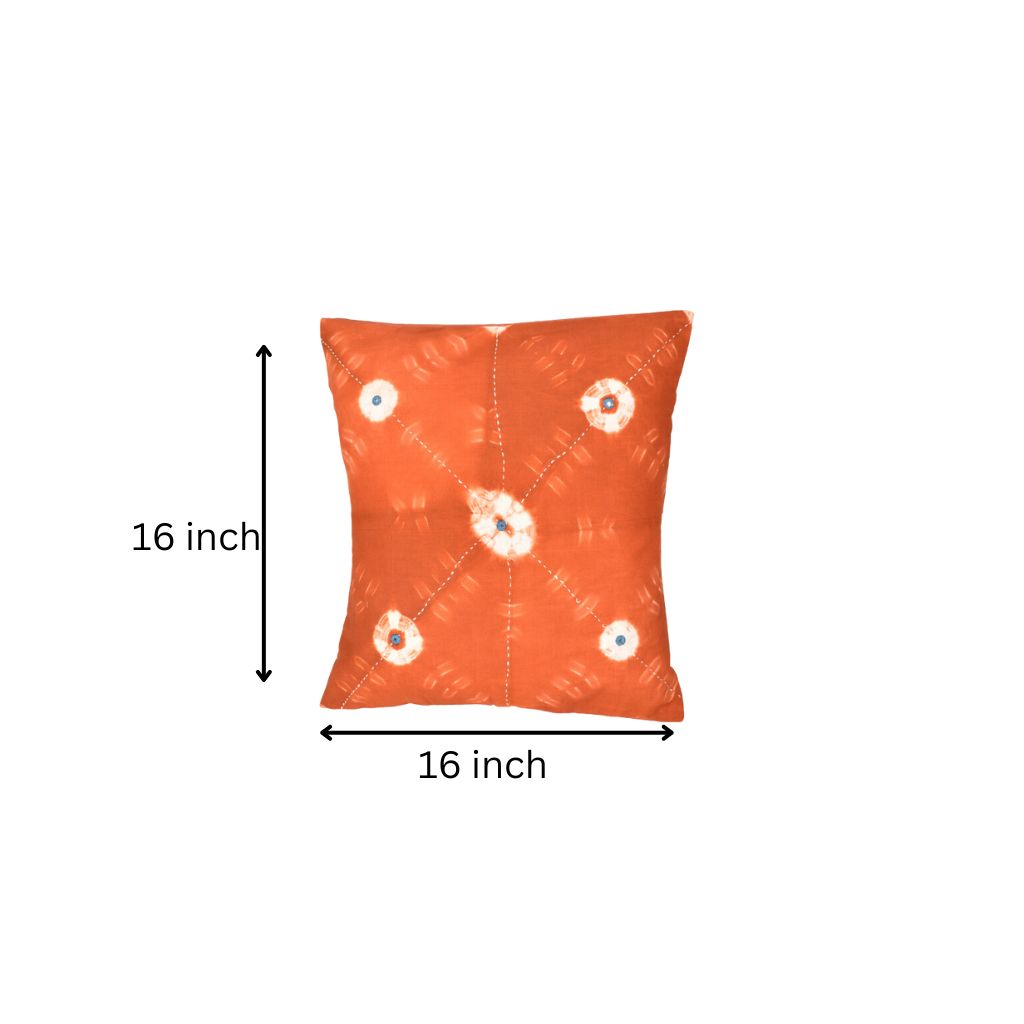 Brown tie dye cushion cover with mirror work