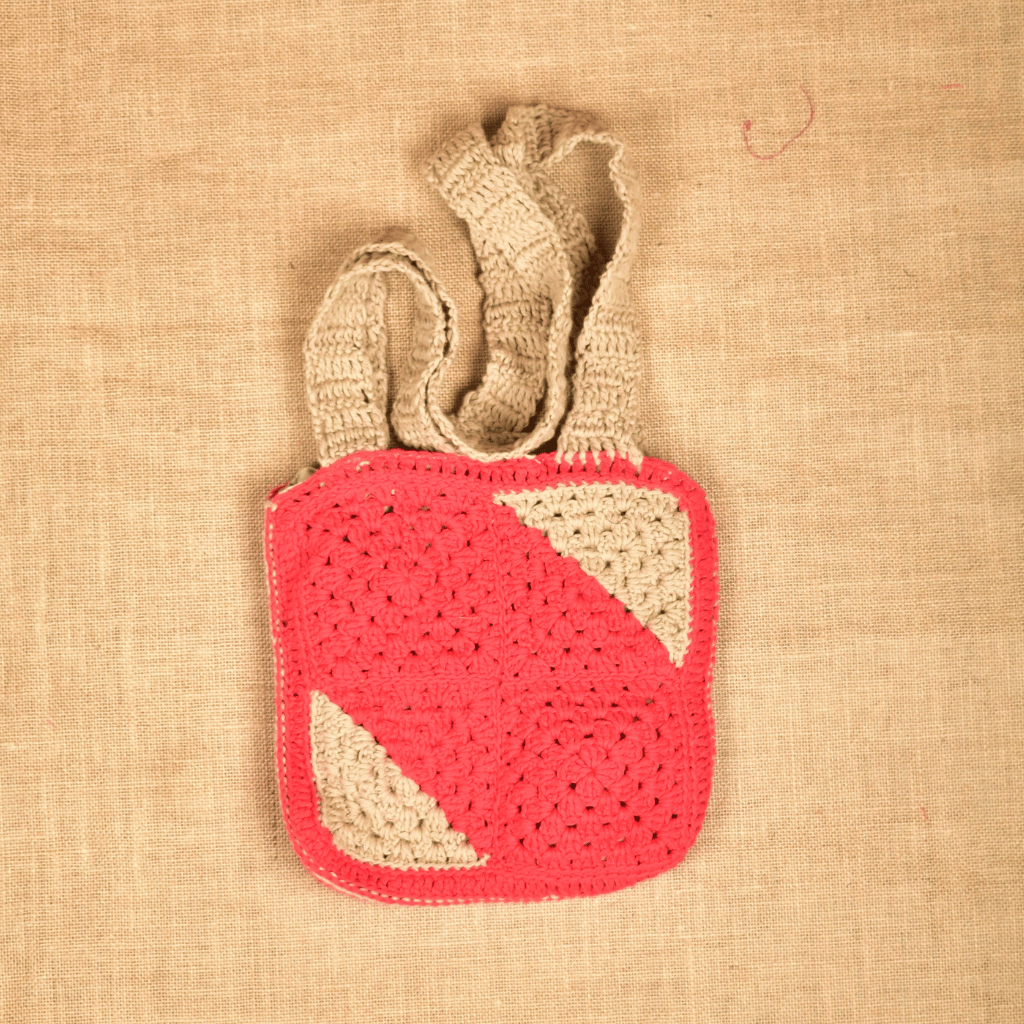 Red and Beige Crochet Sling Bag