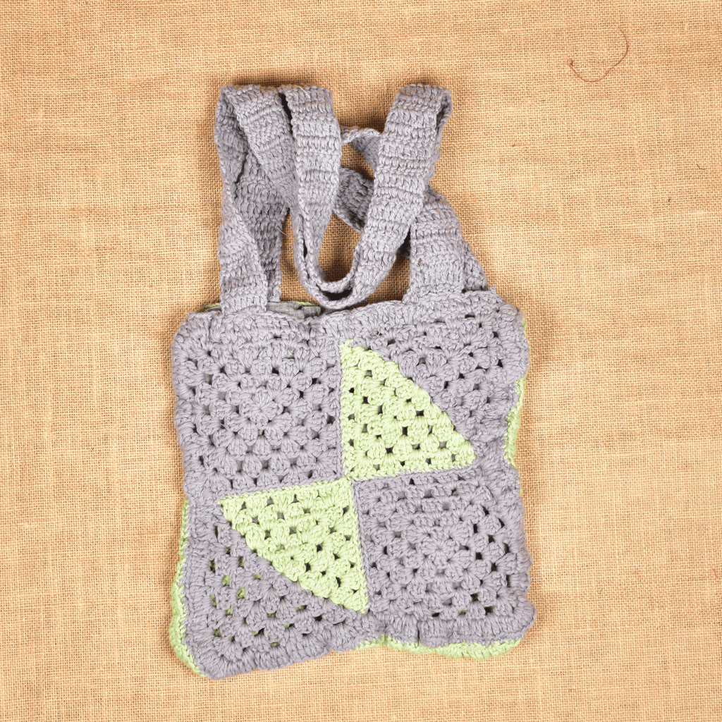 Green & Grey Crochet Sling Bag - handle