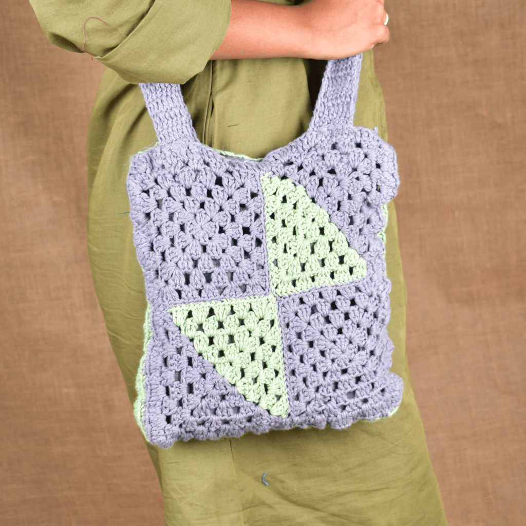 Green & Grey Crochet Sling Bag - view