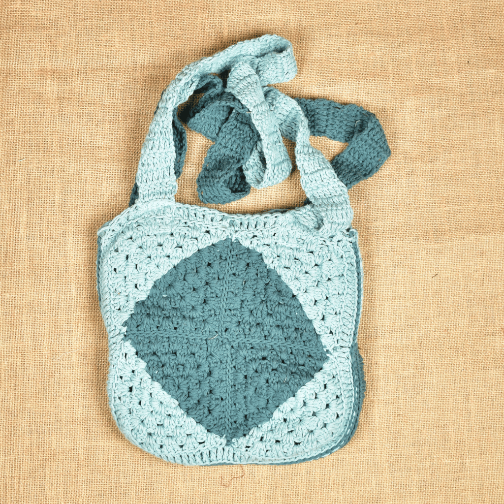 Dark and light cyan Crochet Sling Bag