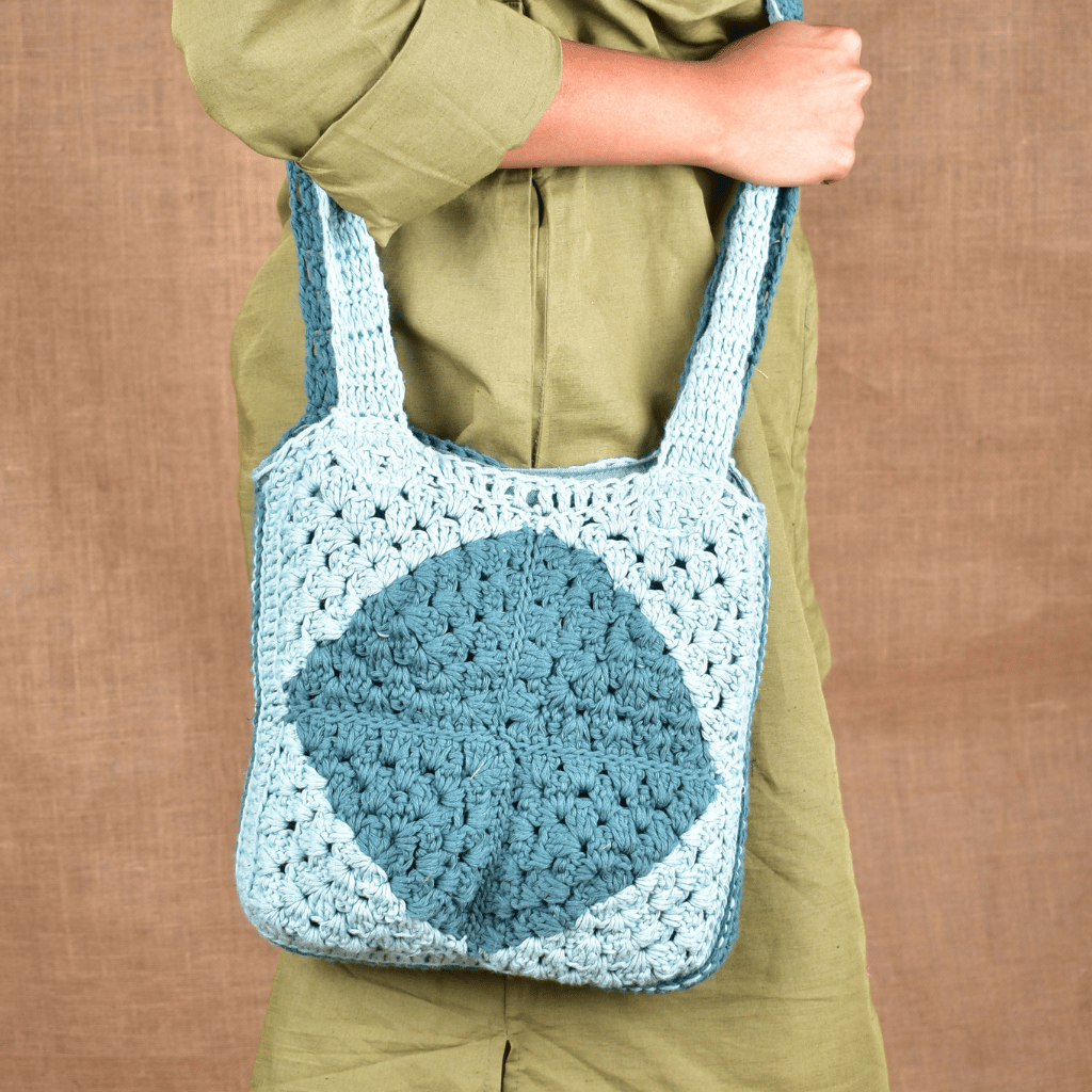 Dark and light cyan Crochet Sling Bag