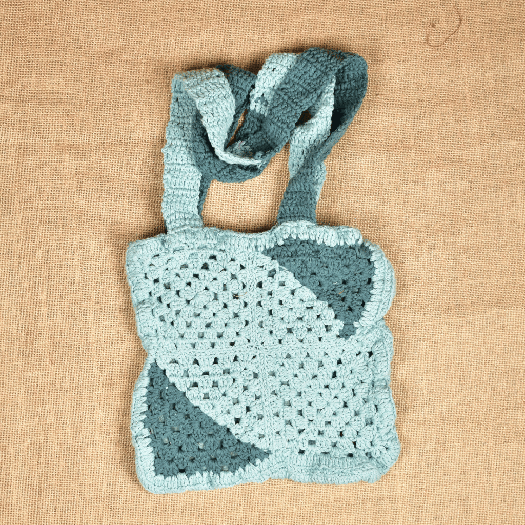 Gray and Cyan Crochet Sling Bag