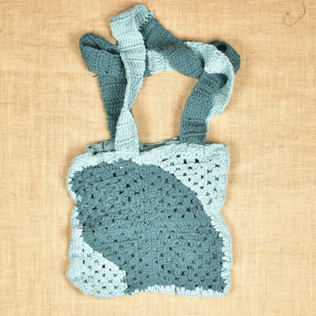 Gray and Cyan Crochet Sling Bag