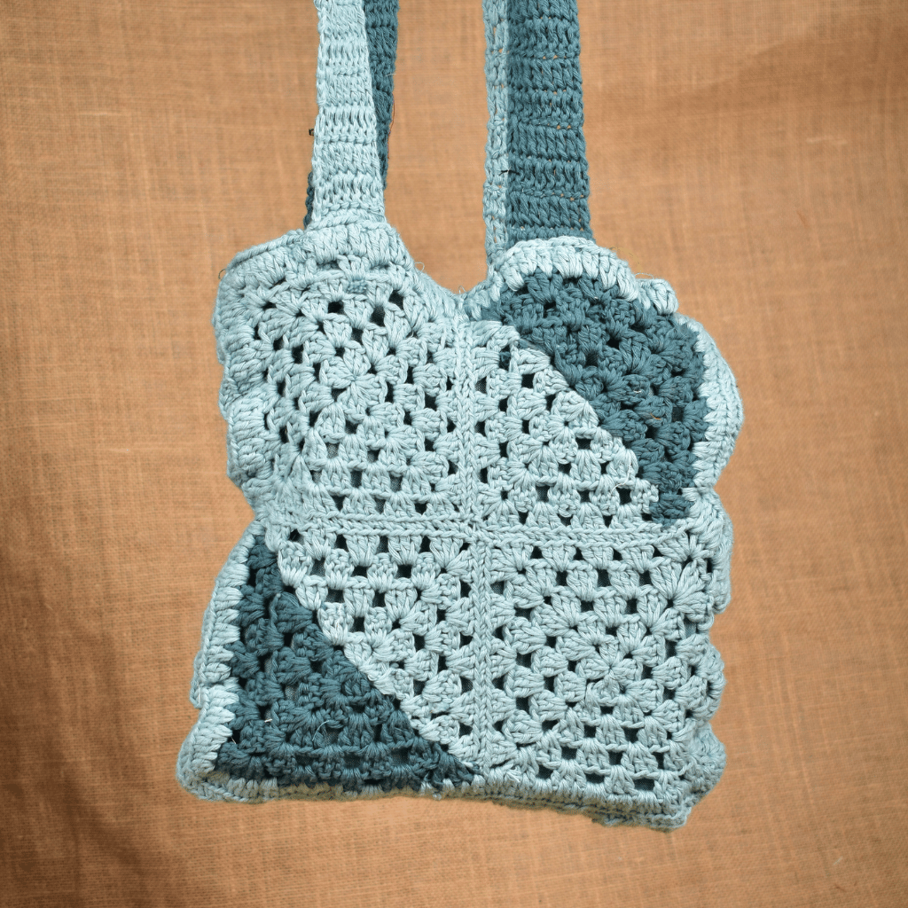 Gray and Cyan Crochet Sling Bag - front
