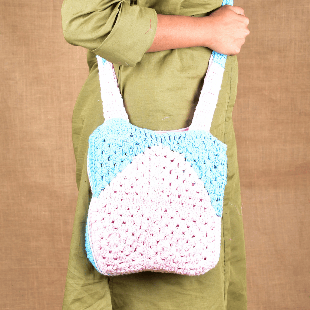 Pink and Blue Crochet Sling Bag - style