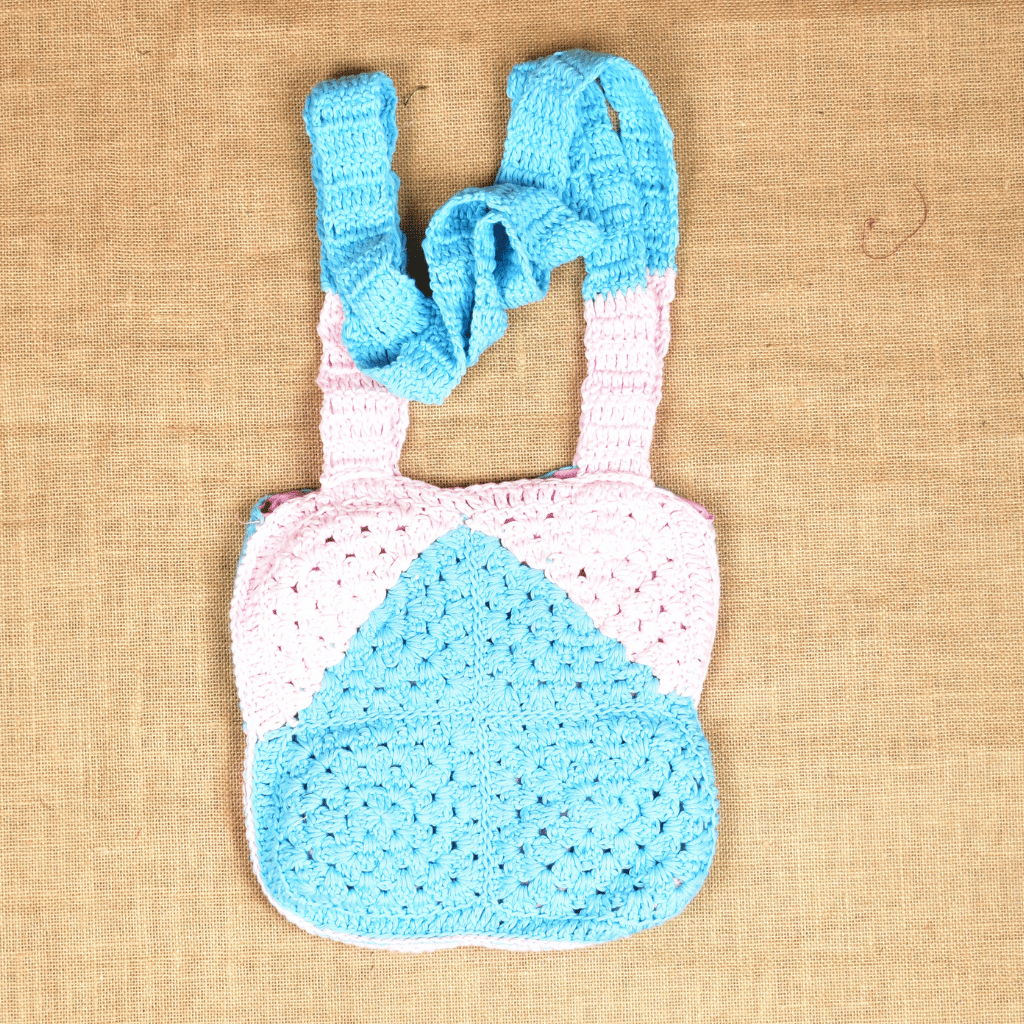 Pink and Blue Crochet Sling Bag