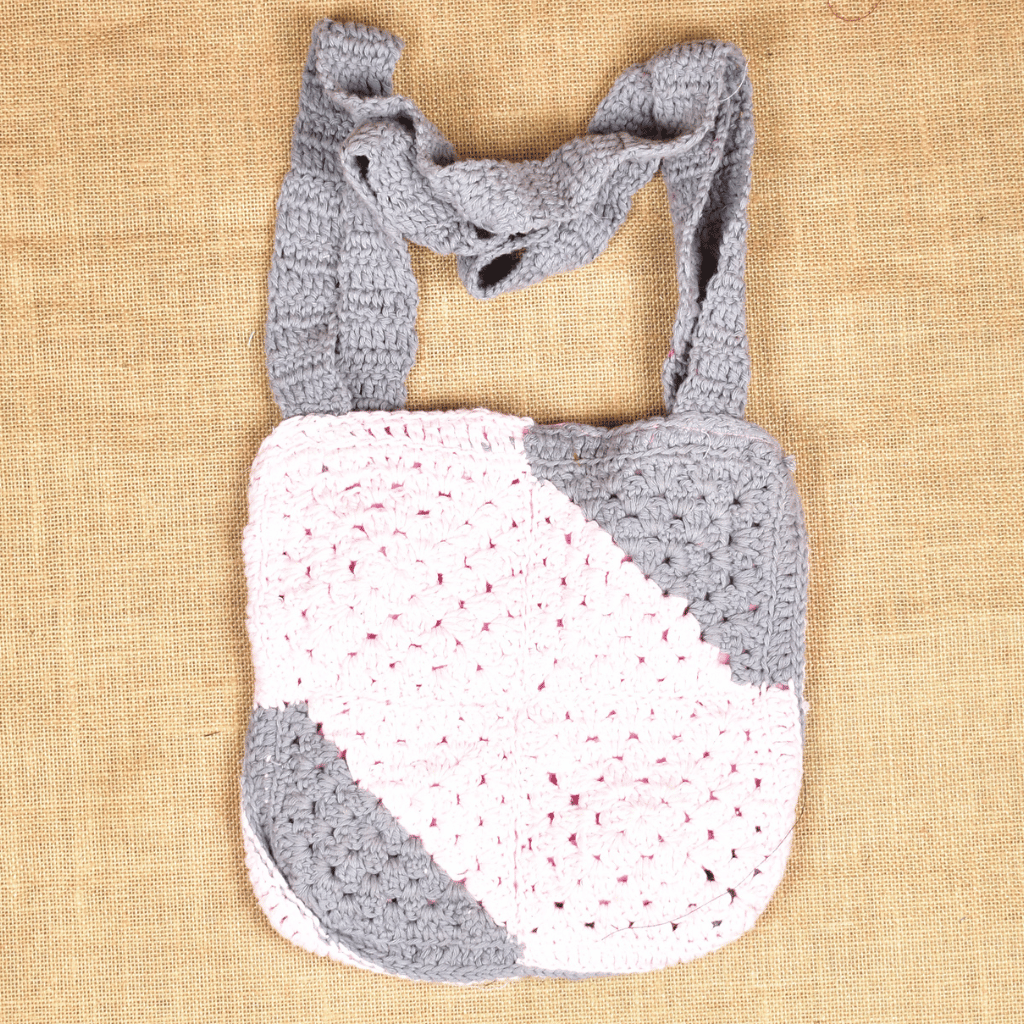 Grey and Pink Crochet Sling Bag