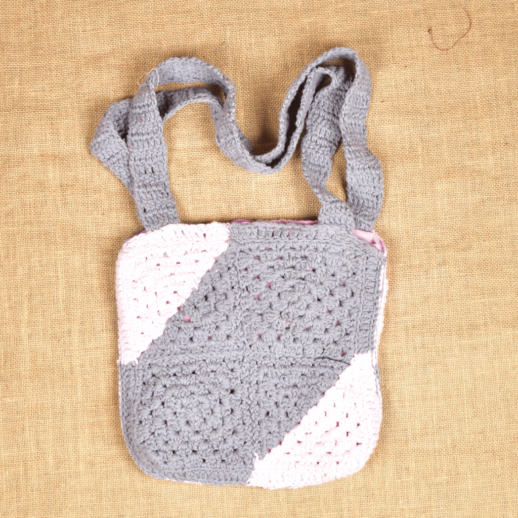 Grey and Pink Crochet Sling Bag