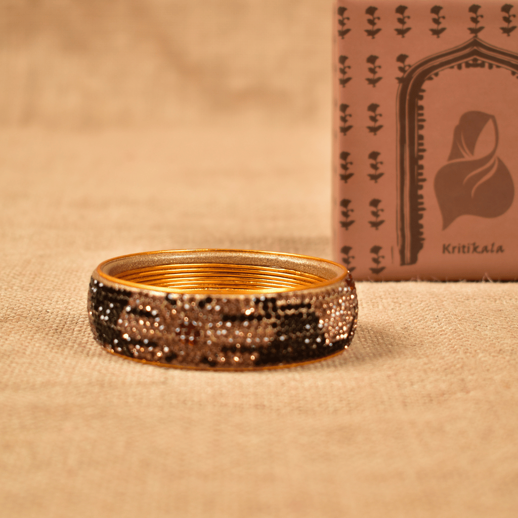 Ethnic Gold toned stone studded kada made with lac