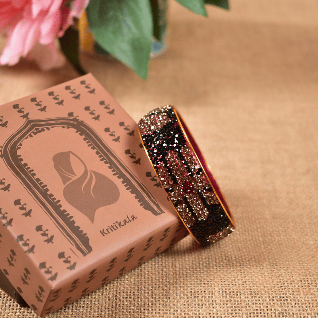 Ethnic Black toned stone studded kada made with lac - kritikala