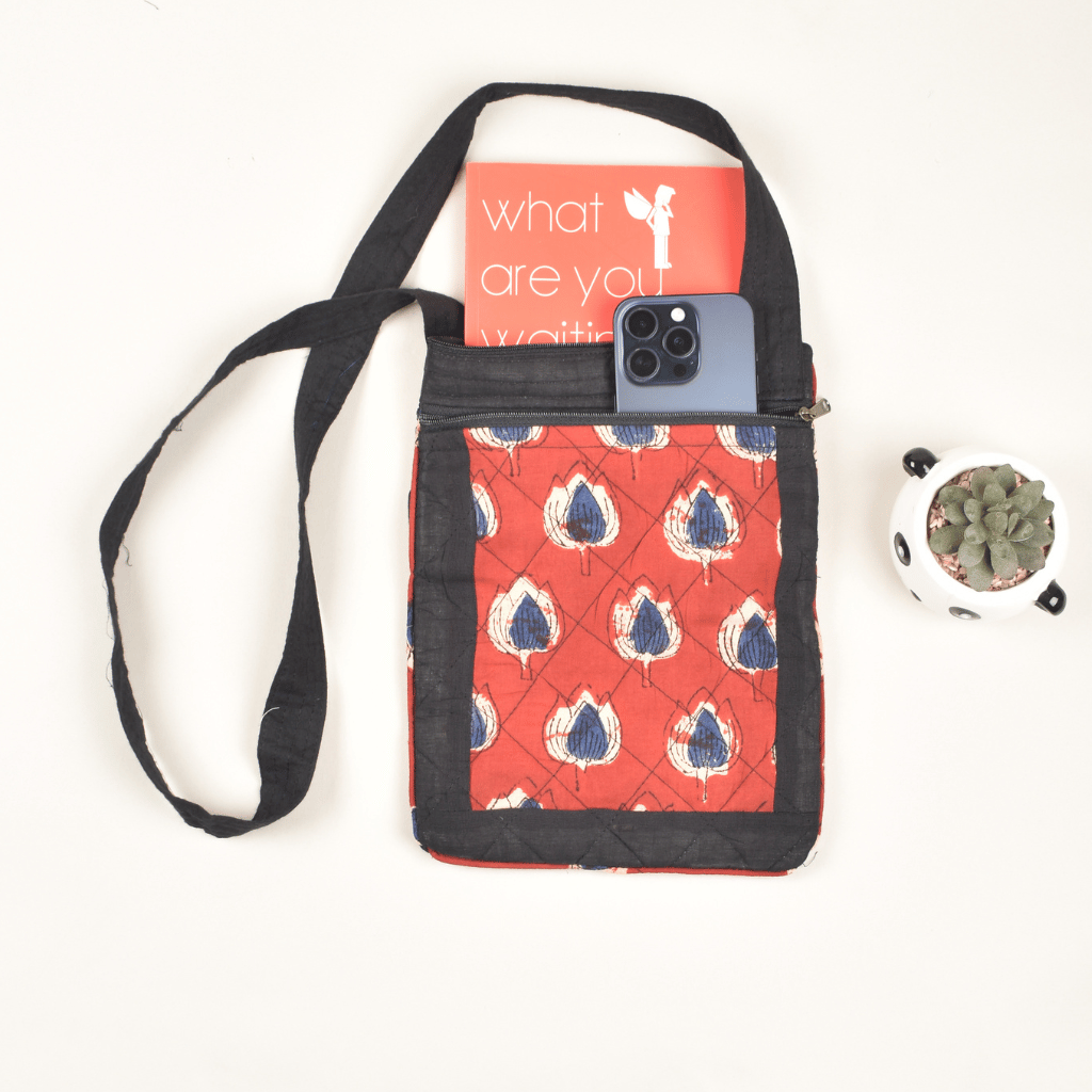 Black kalamkari sling bag - front