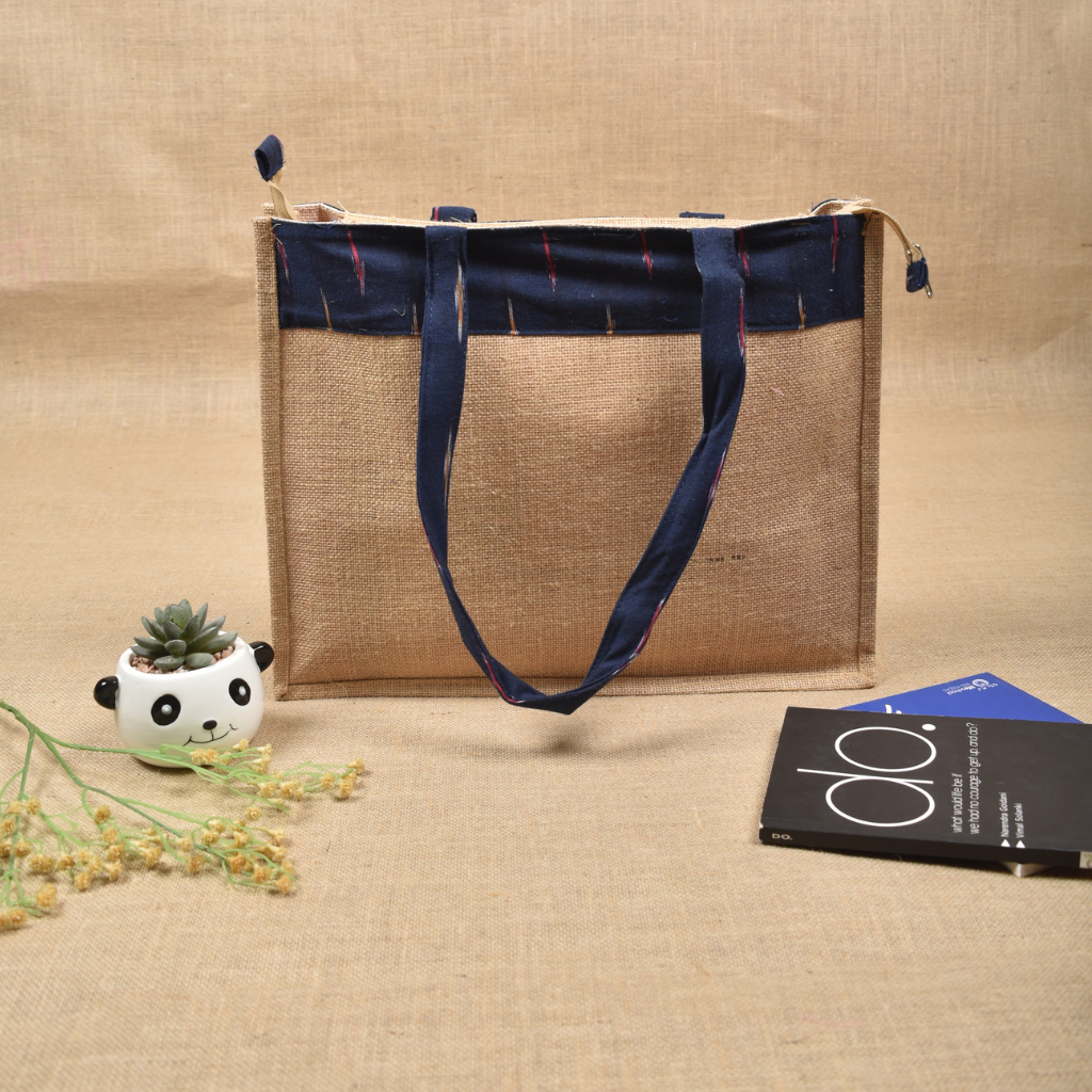 Classic Jute Bag With a ikat Design