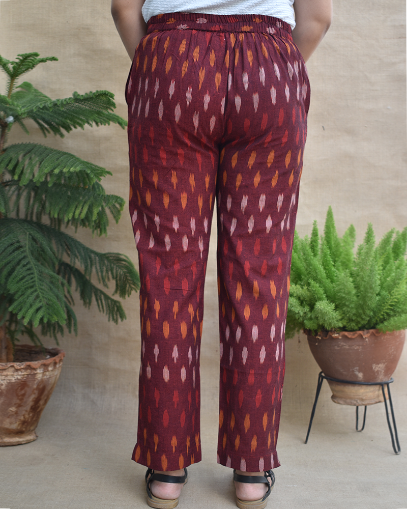 Maroon ikat pant for women - back