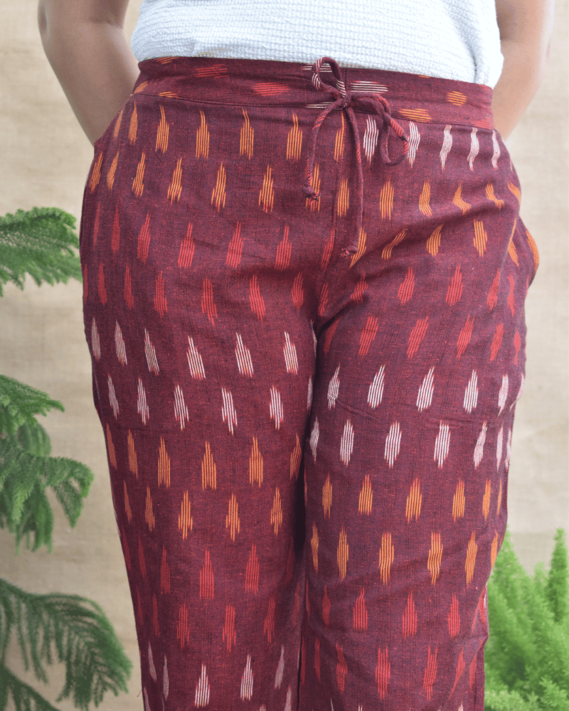 Maroon Ikat cotton pants with two pockets