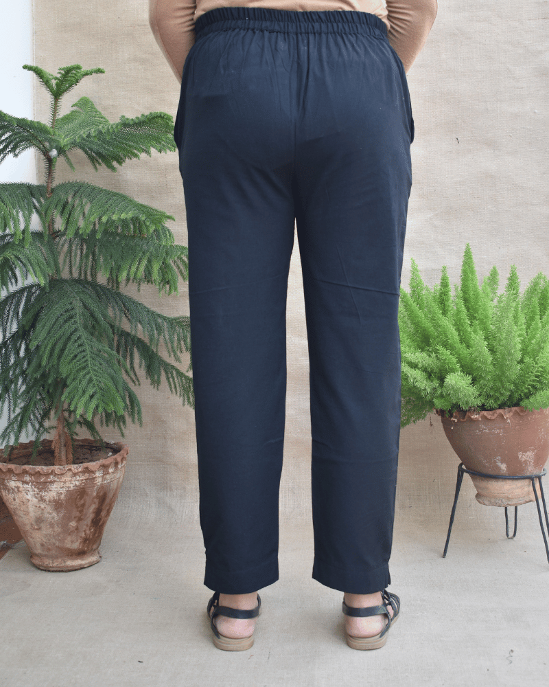 Black Cotton Pant with Two Pockets - back