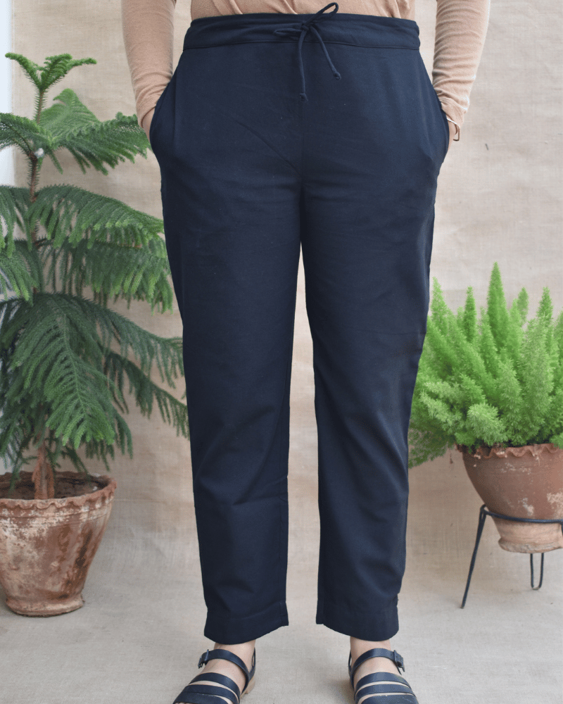 Black Cotton Pant with Two Pockets - front