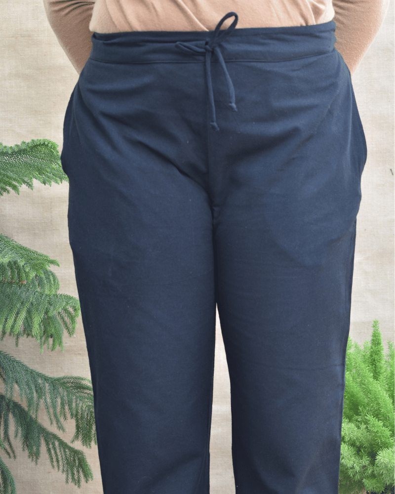 Black Cotton Pant with Two Pockets - drawstring