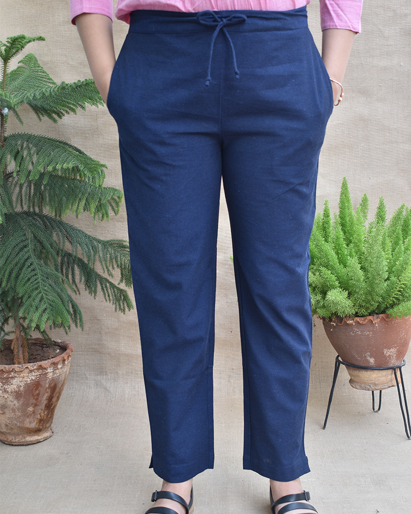 Blue cotton women pant - front