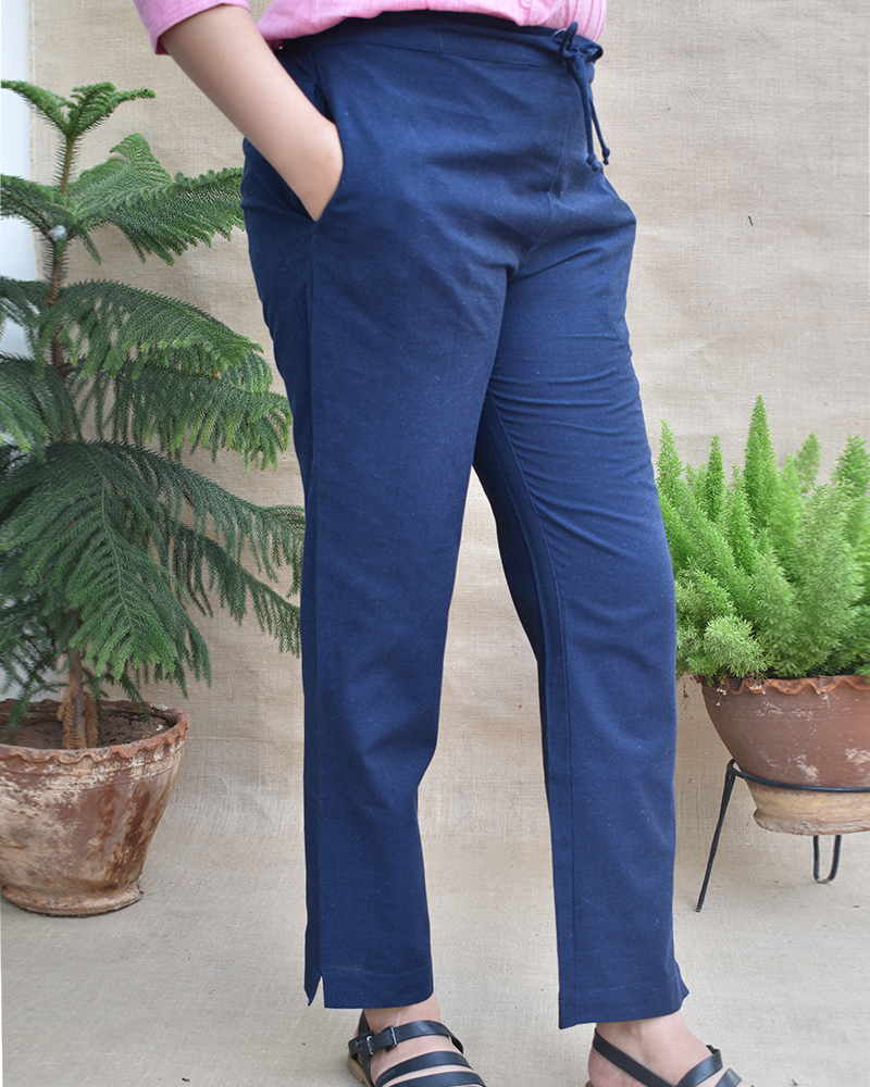 Blue cotton women pant - side